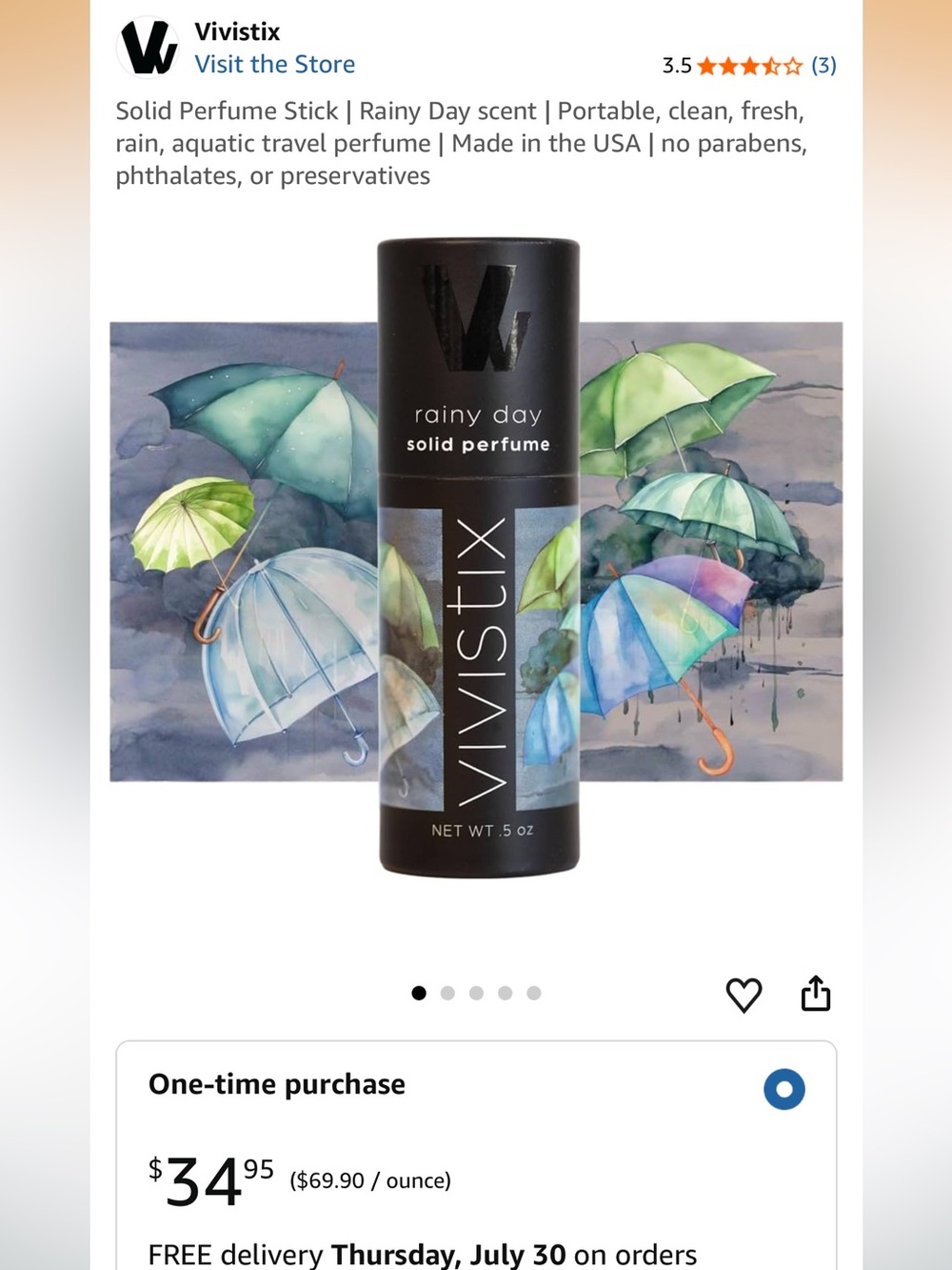 Vivistix Rainy Day Solid Perfume Stick